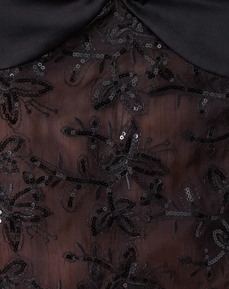 Rikasu Top in Floral Chiffon Sequin Black - Image 6