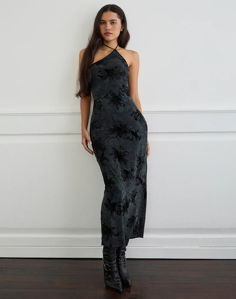 Rikaya Maxi Dress in Burn Velvet Grey - Image 3