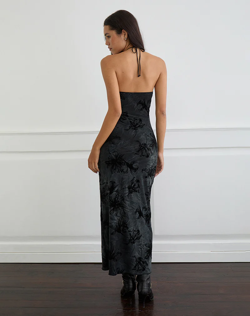 Rikaya Maxi Dress in Burn Velvet Grey - Image 4