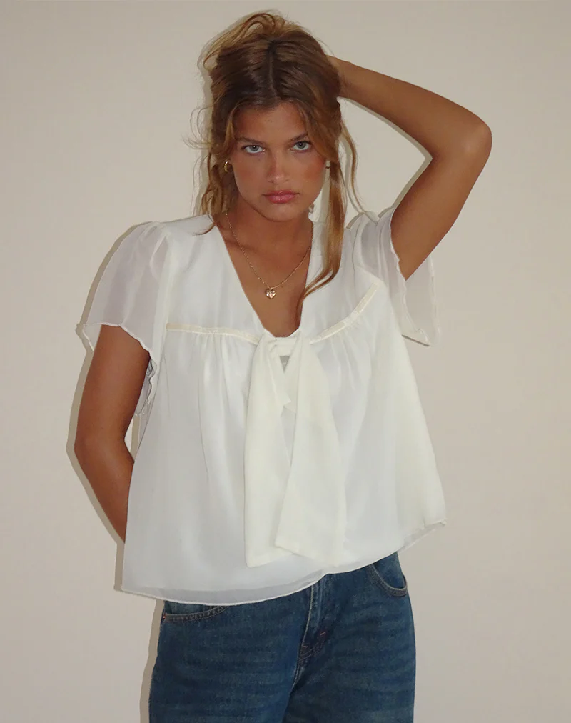 Rike Longline Top in Chiffon Ivory - Image 3