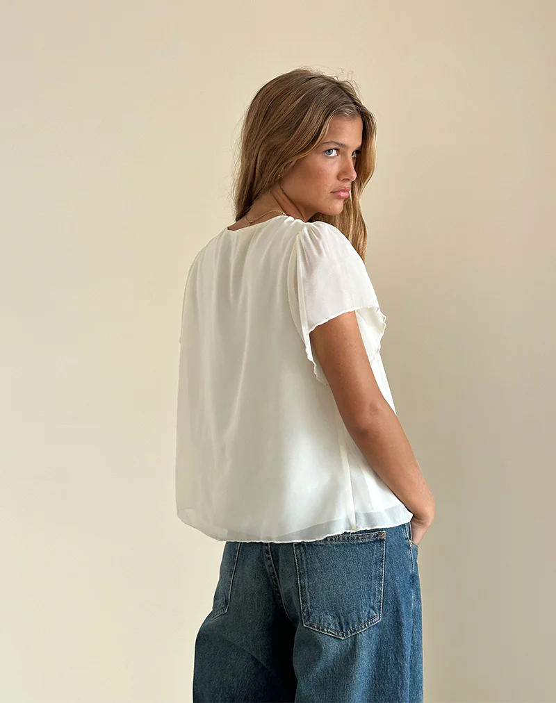 Rike Longline Top in Chiffon Ivory - Image 4