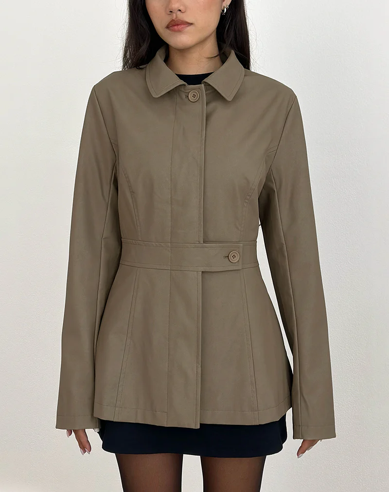 Riku Coat in PU Mushroom - Image 3