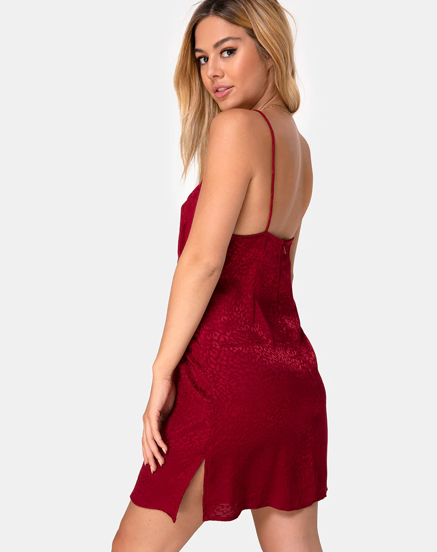 Rilia Slip Dress in Satin Cheetah Raspberry - Image 2