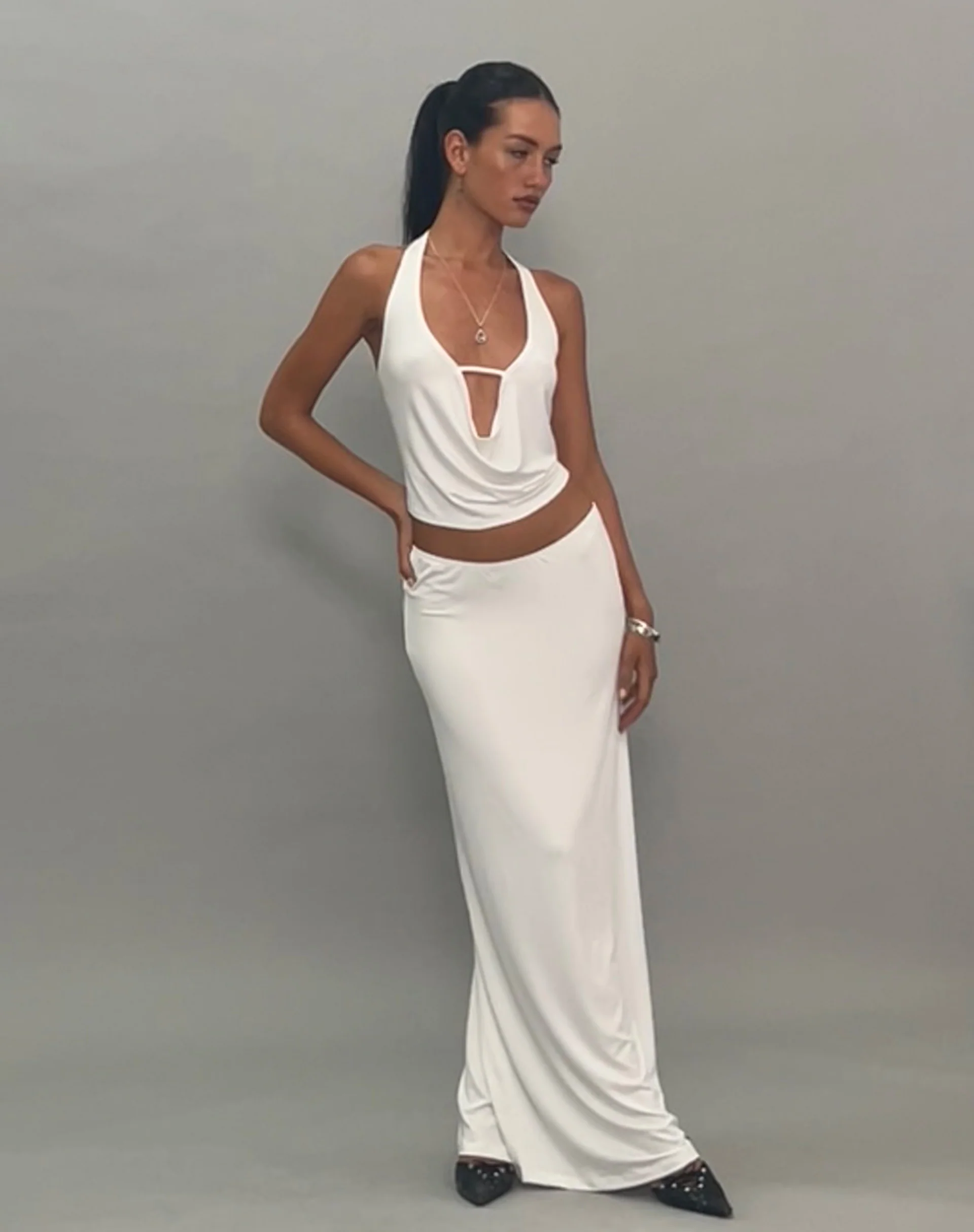 Rim Jersey Maxi Skirt in Ivory - Image 4