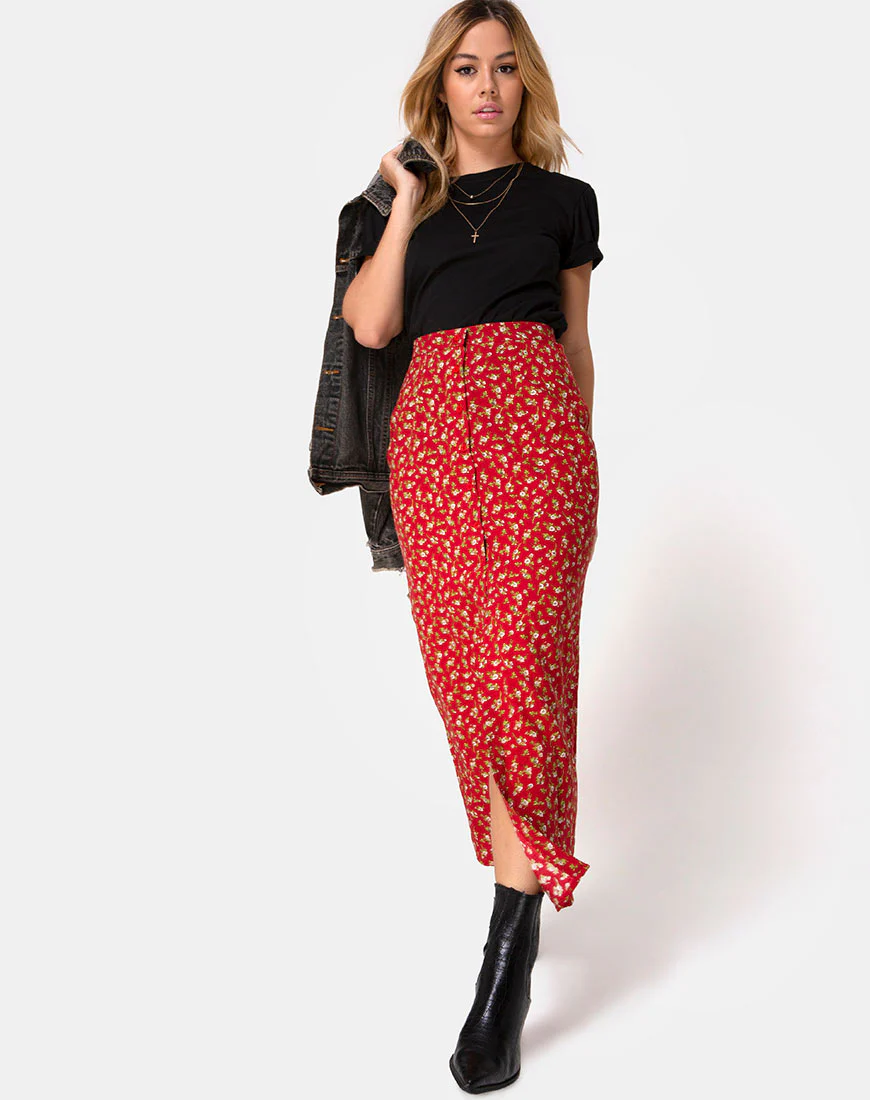 Rima Skirt in Falling For You Floral Red - Image 3