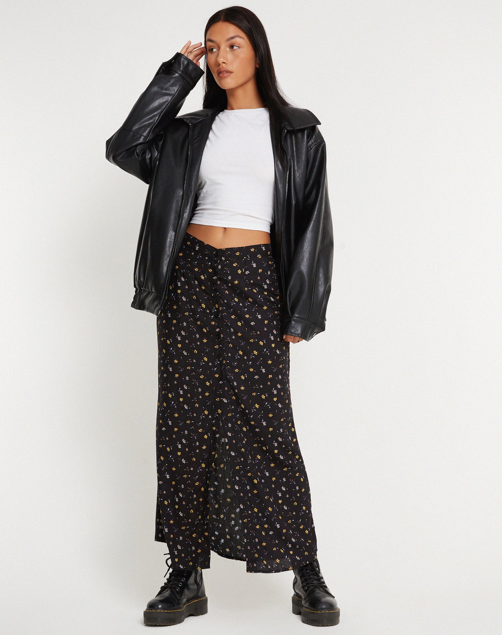Rima Maxi Skirt in Pretty Petal Black - Image 3