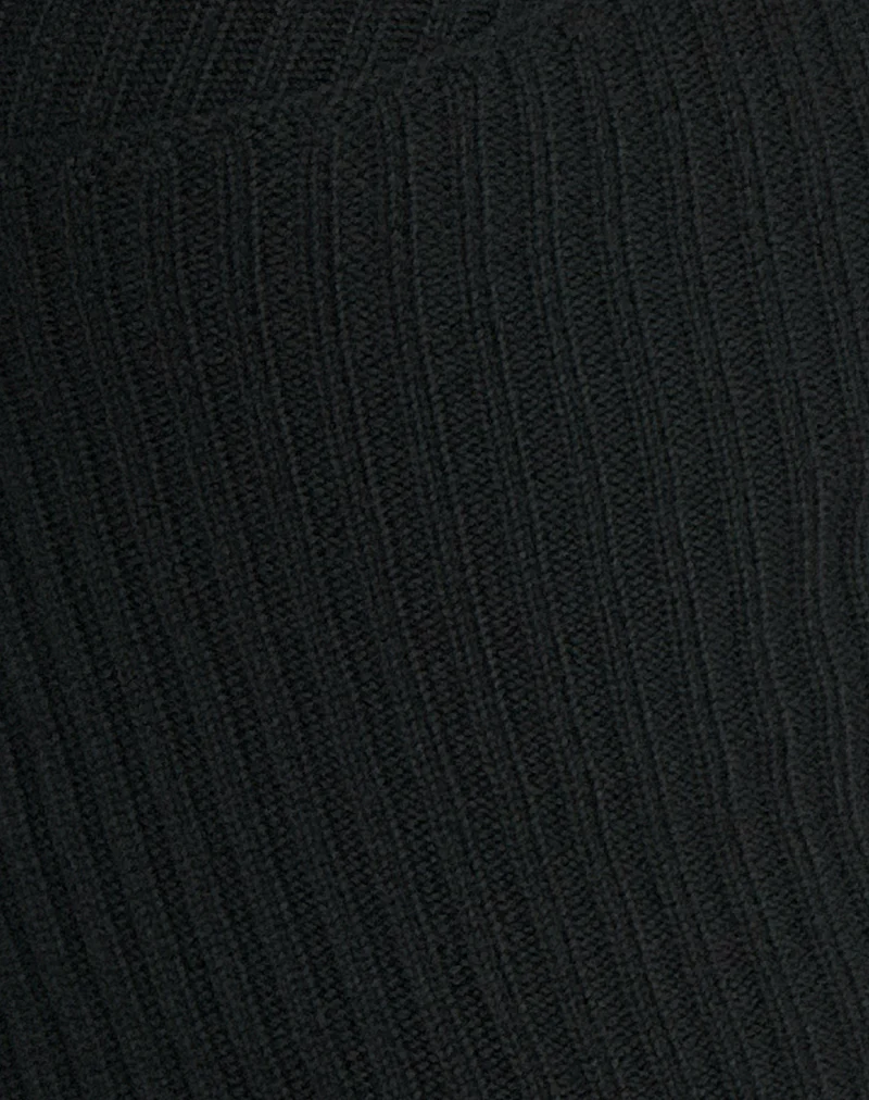 Rinca Bardot Jumper in Rib Knit Black - Image 6