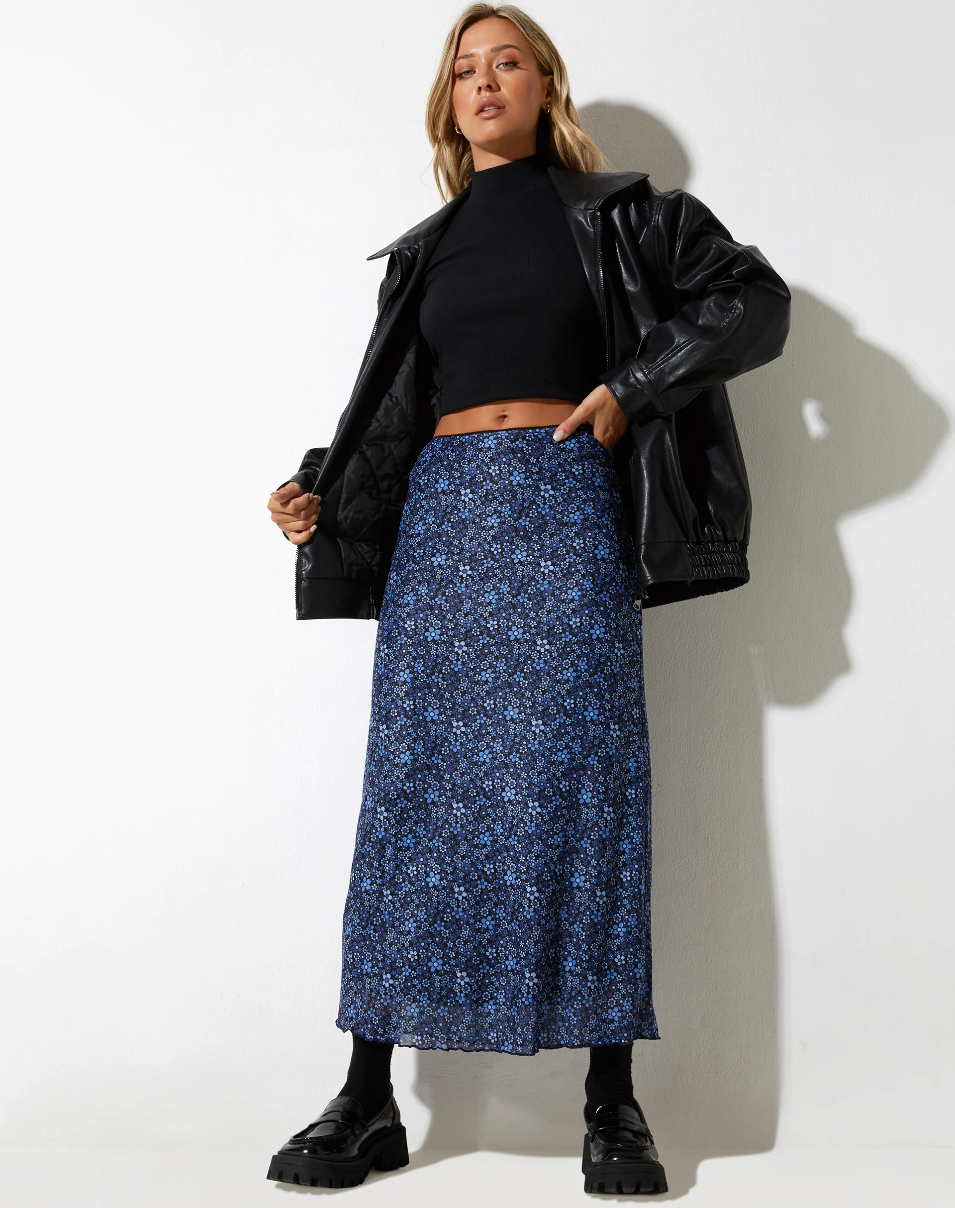 Rindu Midi Skirt in Flower Garden Blue - Image 4