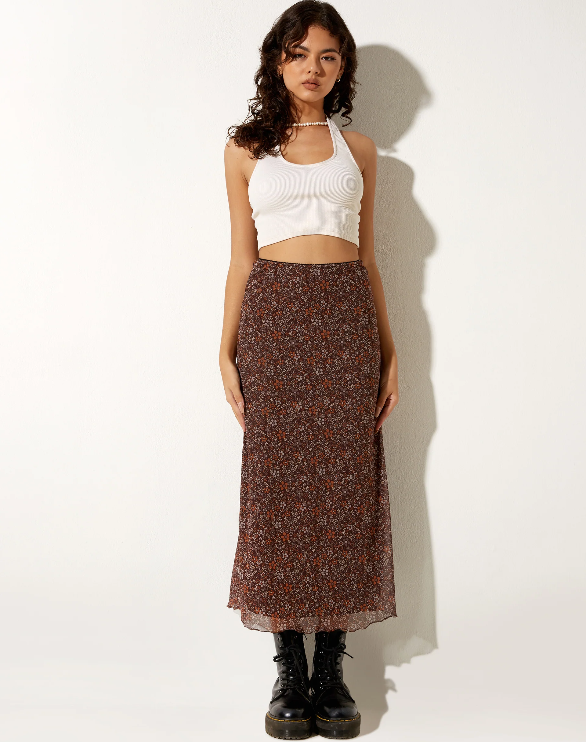 Rindu Midi Skirt in Flower Garden Brown - Image 4