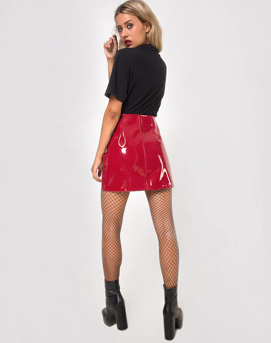 Ring Mini Skirt in Pu Shiny Wine - Image 4