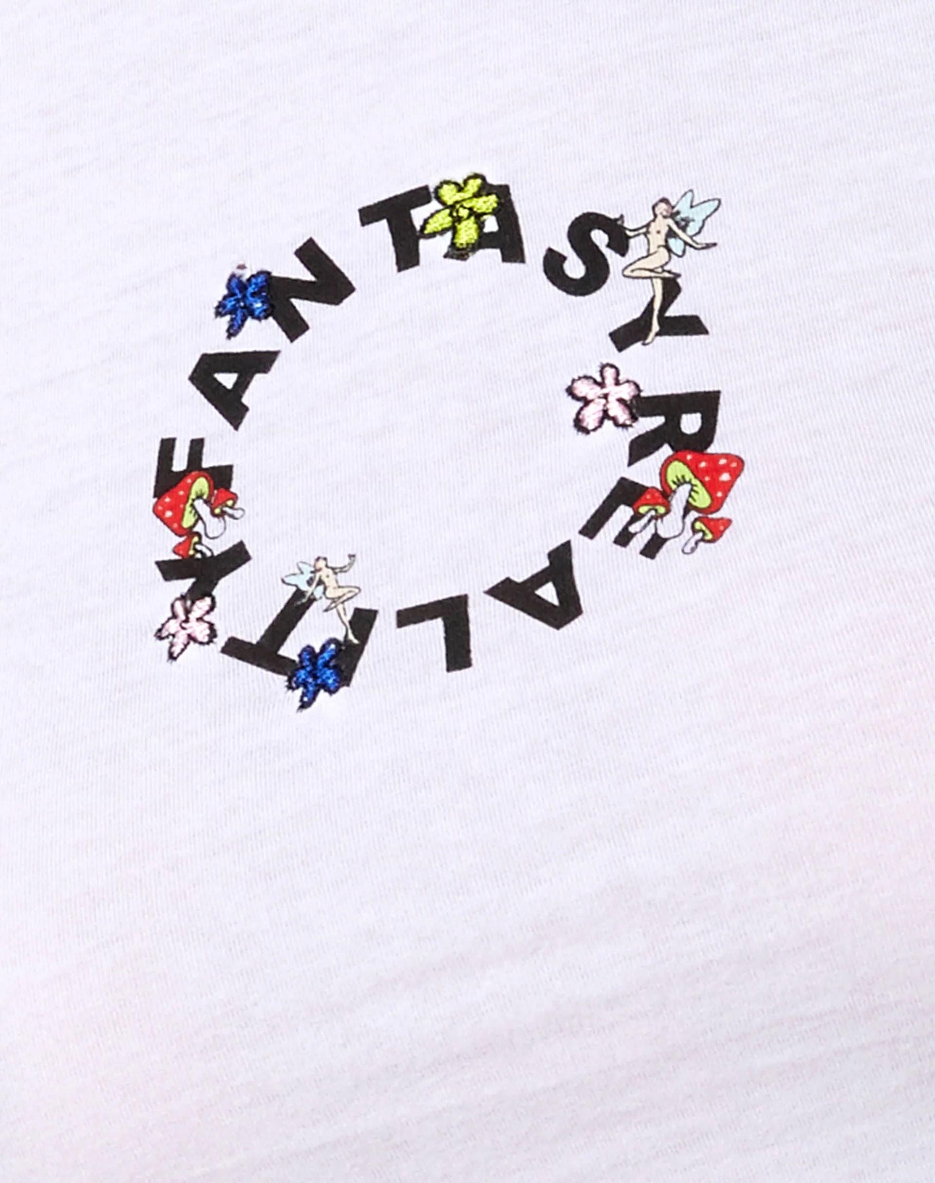 Ringer Tee in White Fantasy Reality Mix Print and Embroidery - Image 6