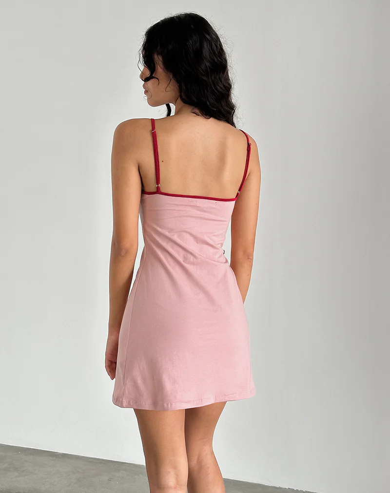 Riniko Mini Dress in Pink Lady with Adrenaline Red Binding - Image 4