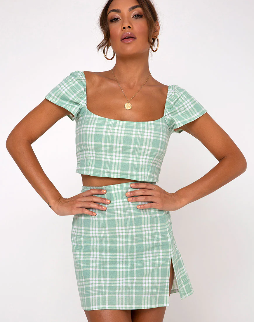 Rinka Mini Skirt in Table Cloth Neo Mint - Image 2