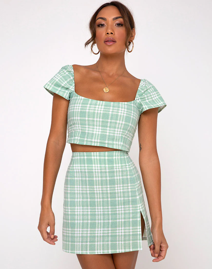 Rinka Mini Skirt in Table Cloth Neo Mint - Image 6