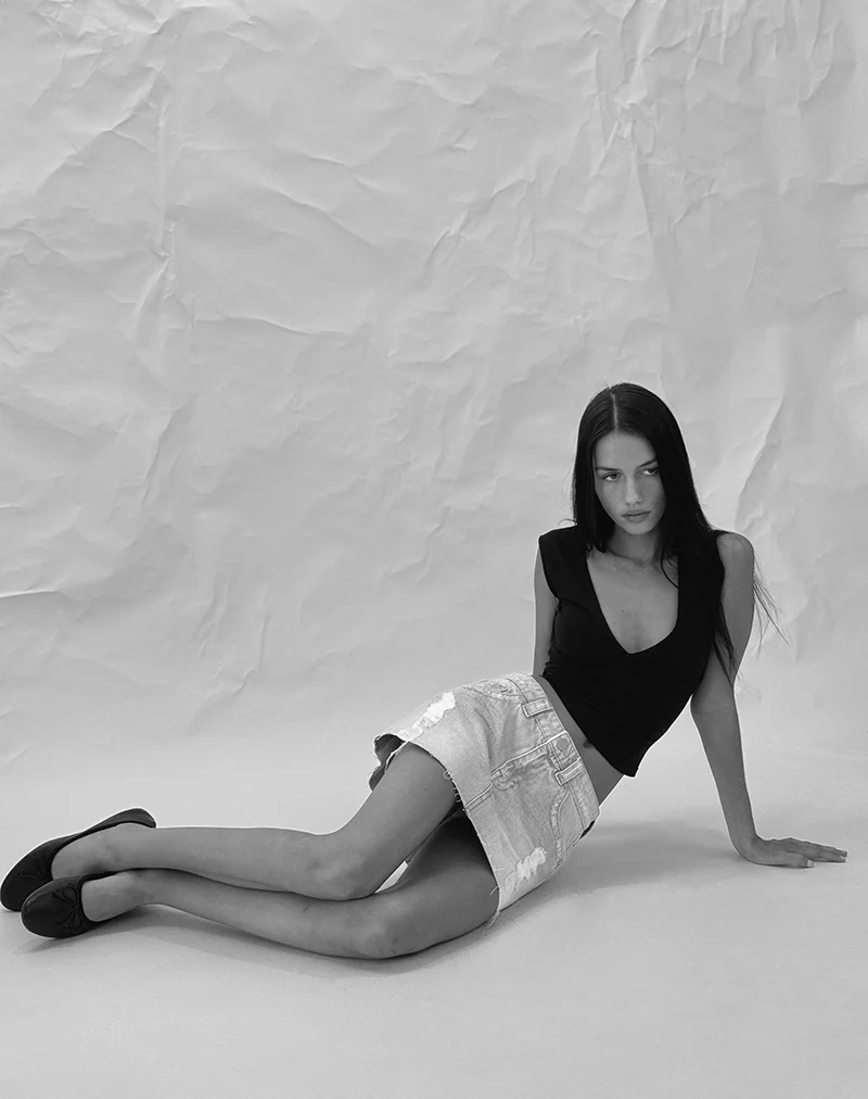 Ripped Raw Hem Denim Mini Skirt in Sky Blue - Image 7