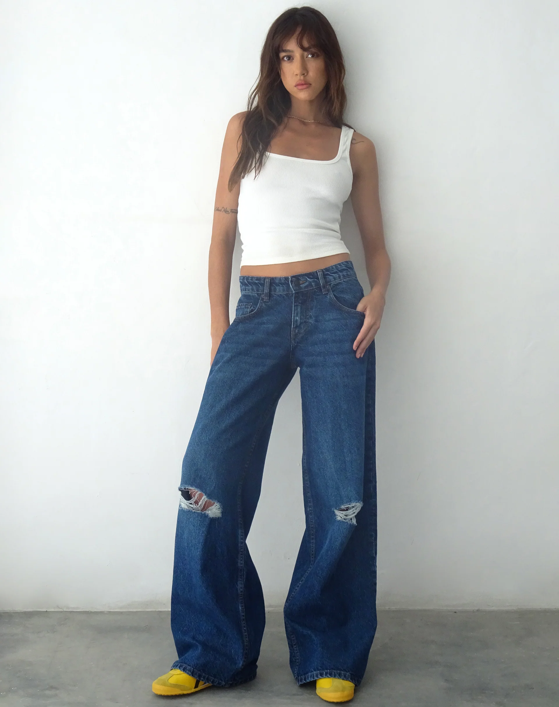 Ripped Roomy Extra Wide Low Rise Jean in Mid Blue Used - Image 2