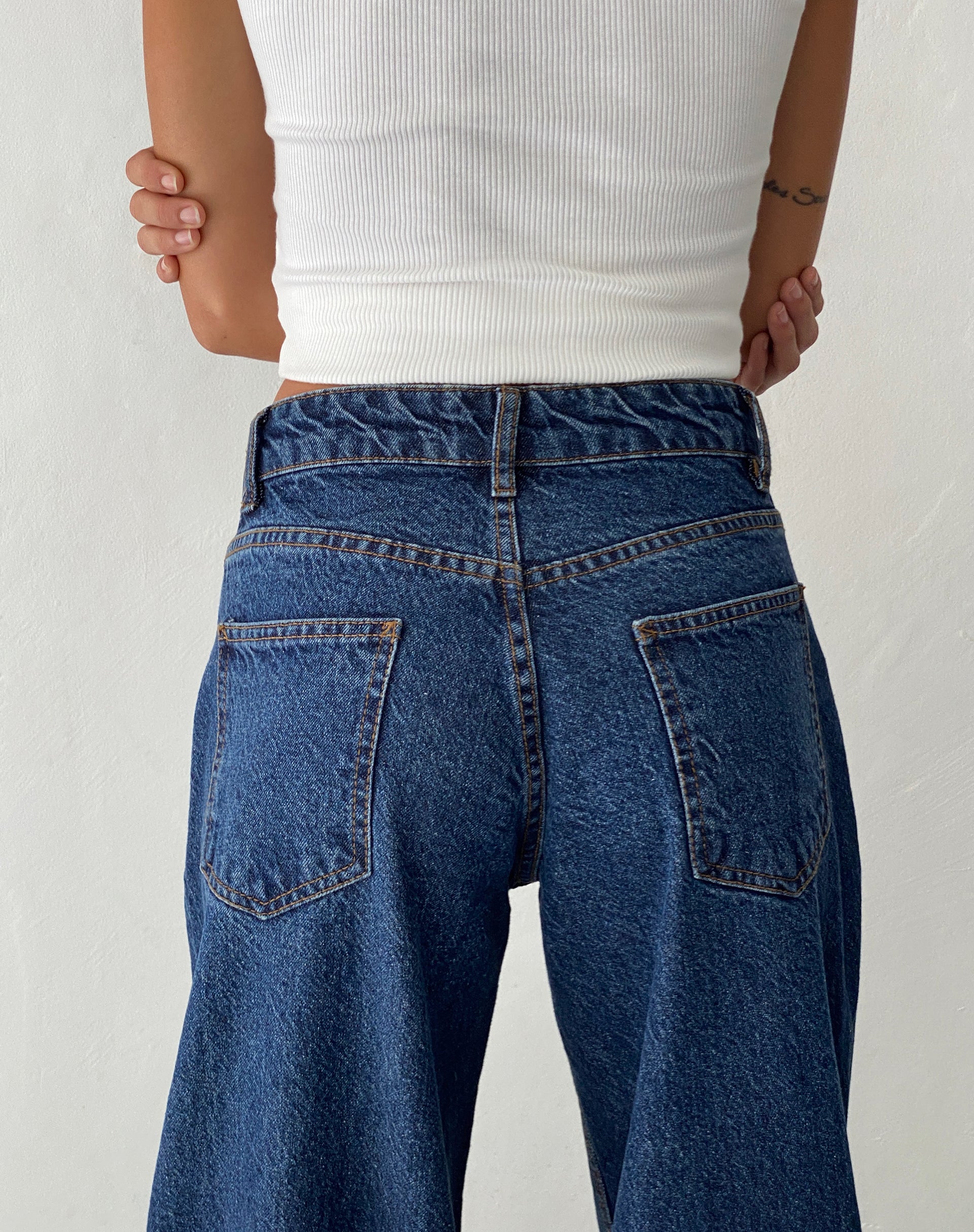 Ripped Roomy Extra Wide Low Rise Jean in Mid Blue Used - Image 5