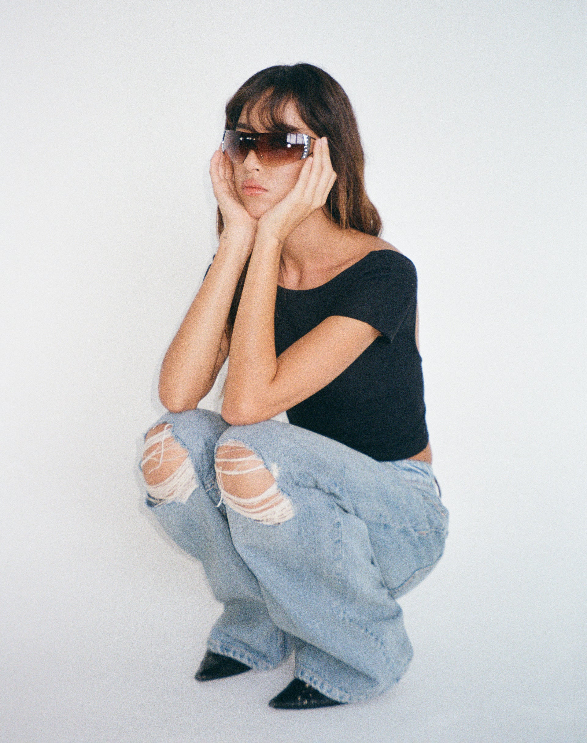 Ripped Roomy Extra Wide Low Rise Jean in Vintage Blue Wash - Image 2