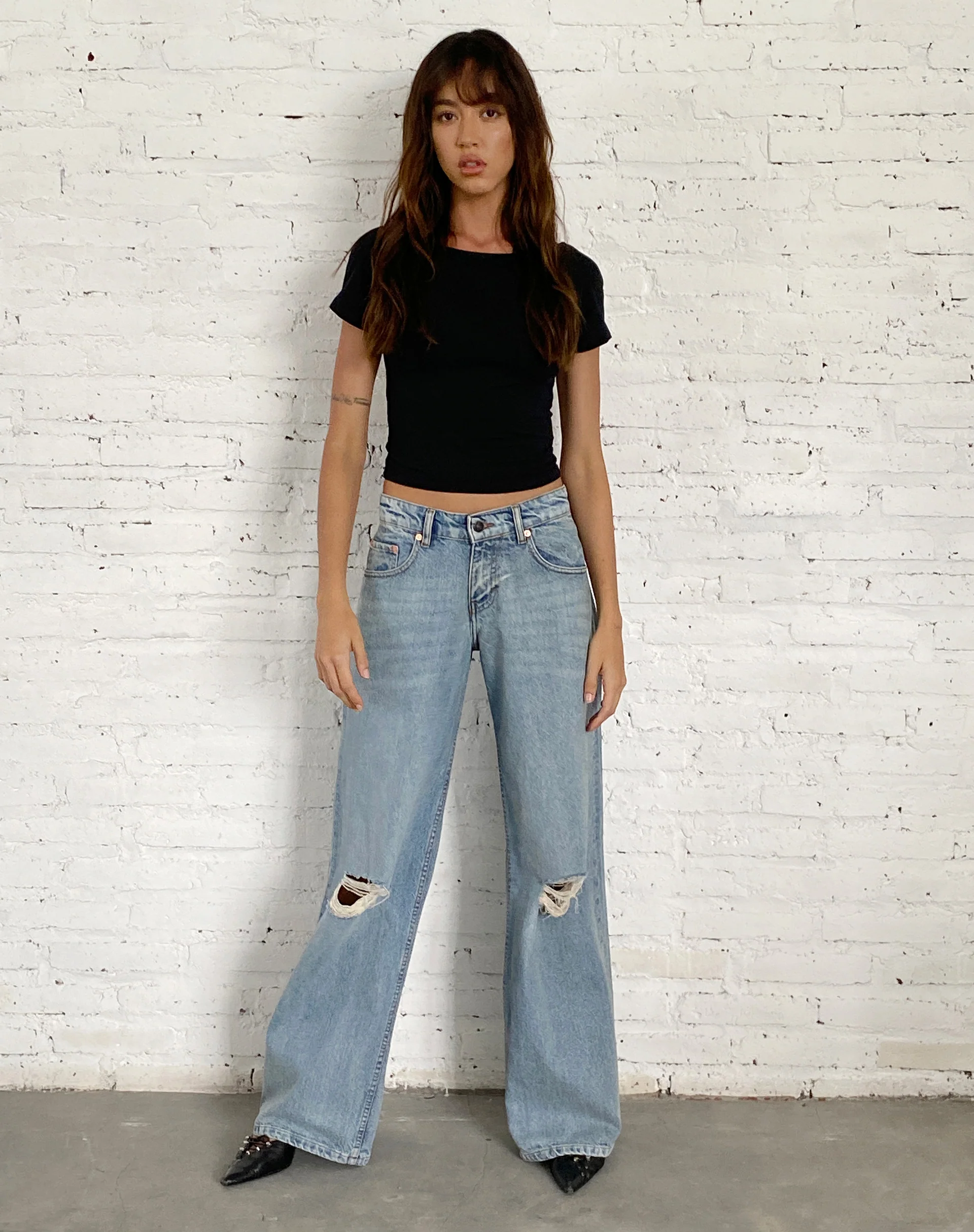 Ripped Roomy Extra Wide Low Rise Jean in Vintage Blue Wash - Image 3