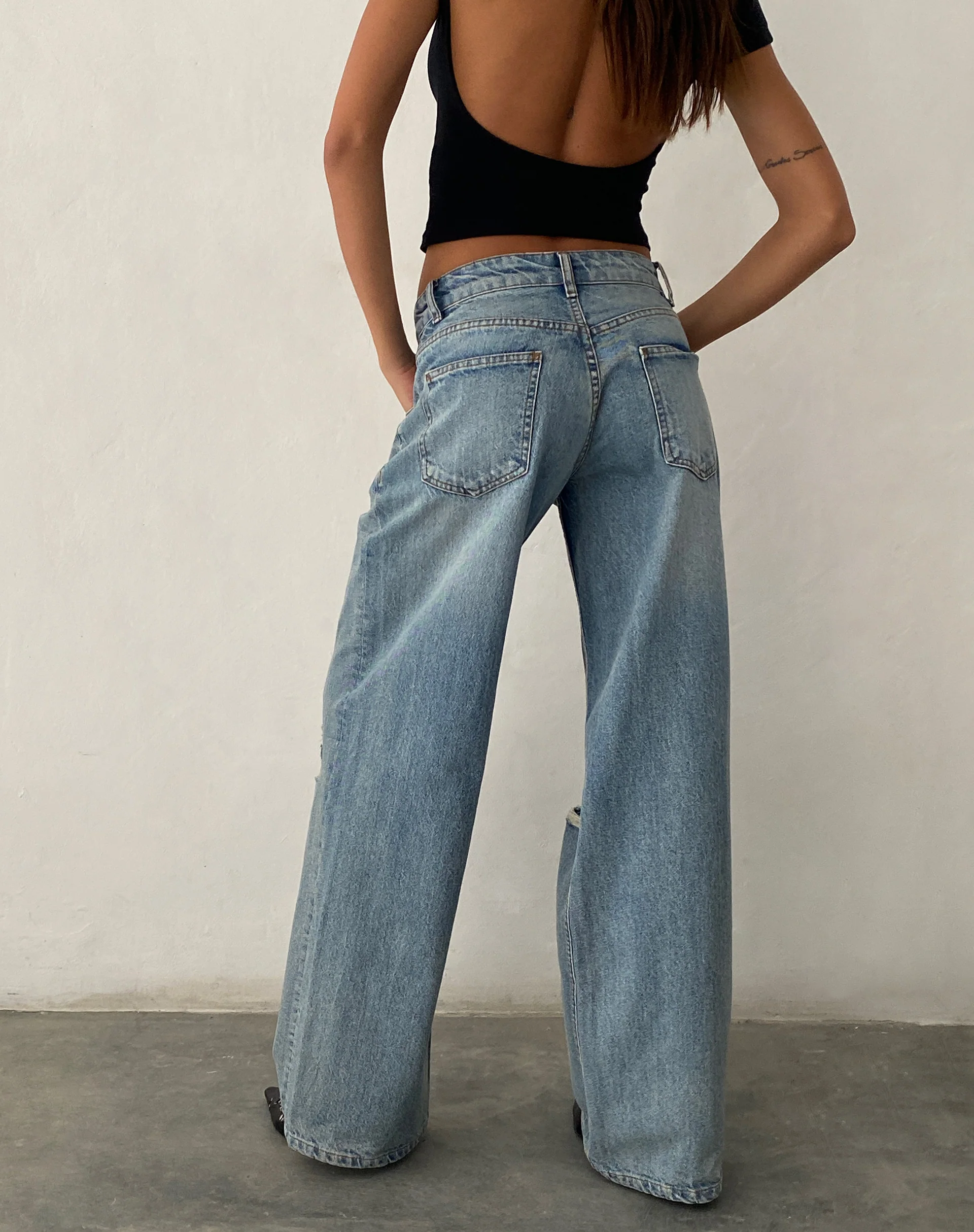 Ripped Roomy Extra Wide Low Rise Jean in Vintage Blue Wash - Image 4