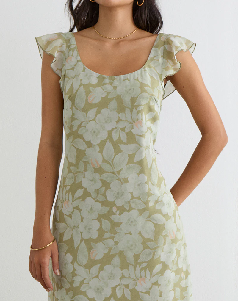 Risala Scoop Midi Dress in Pale Flower Green - Image 2