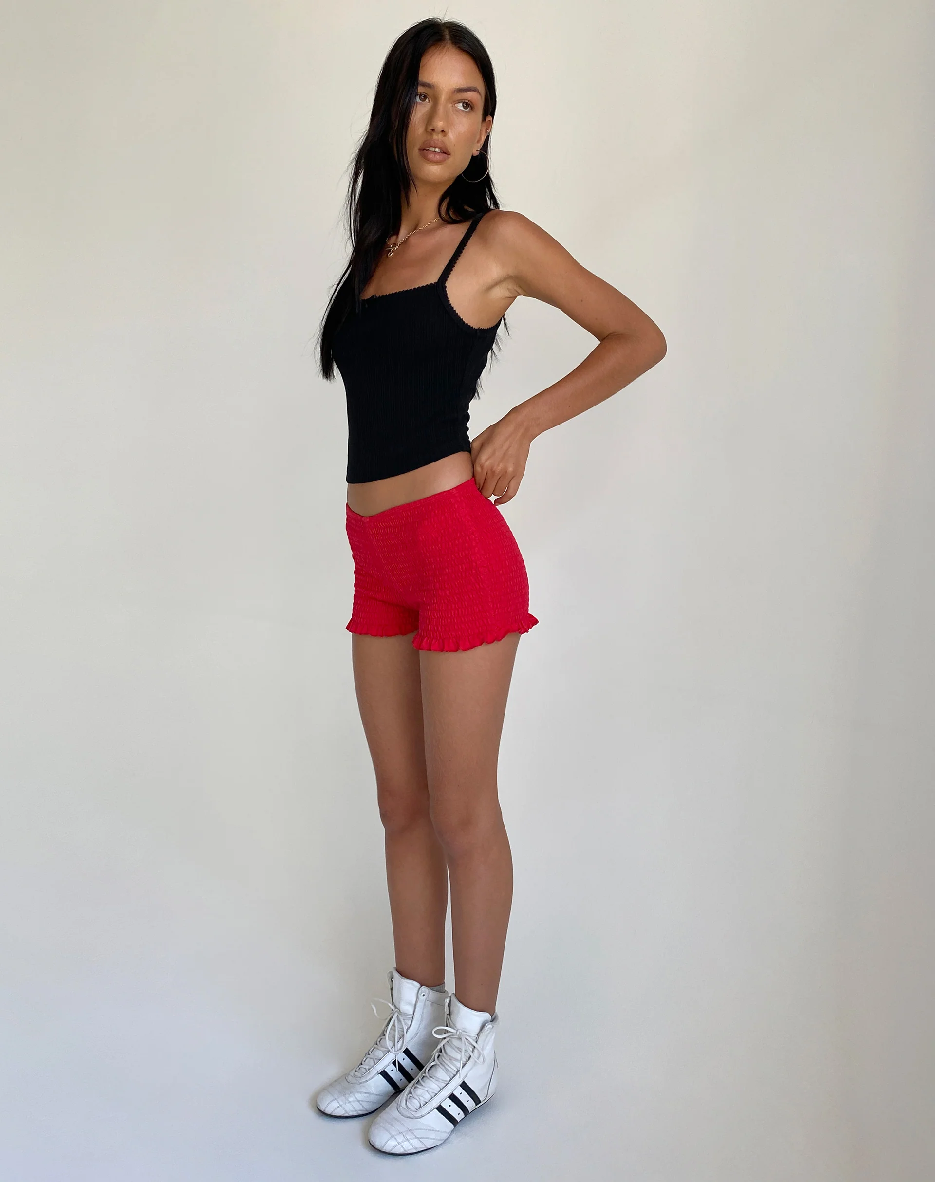 Ritala Shirred Micro Shorts in Racing Red - Image 3