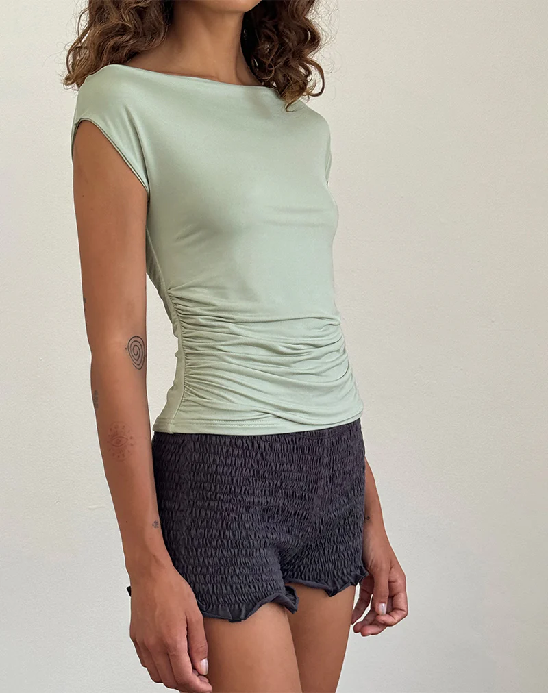 Ritala Shirred Micro Shorts in Beluga Grey - Image 4