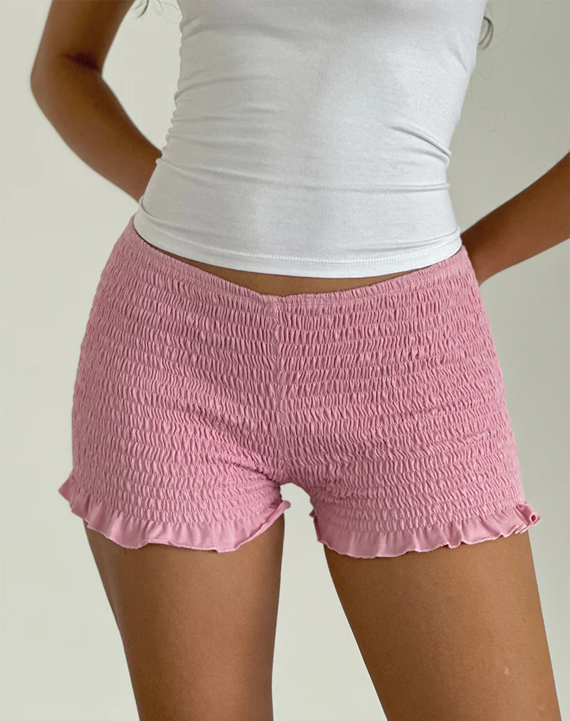 Ritala Shirred Micro Shorts in Flamingo Pink - Image 2