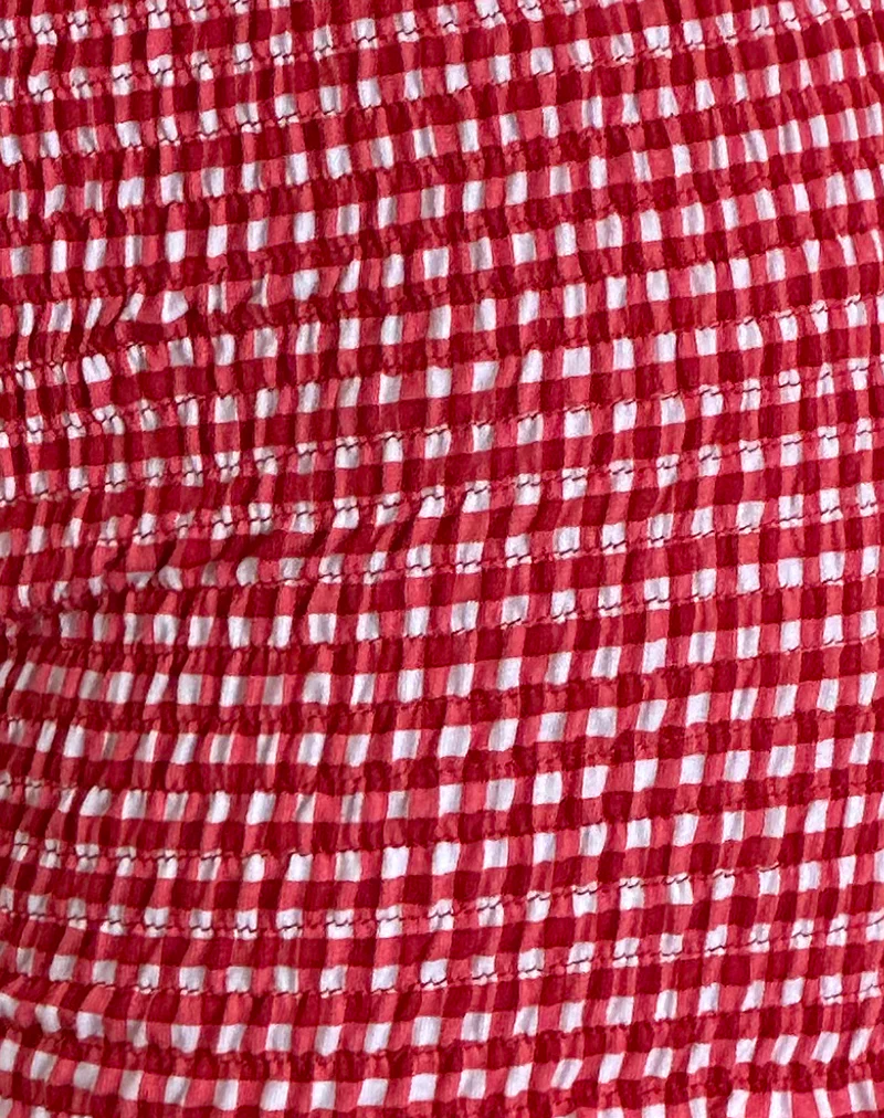 Ritala Shirred Micro Shorts in Red Gingham - Image 6