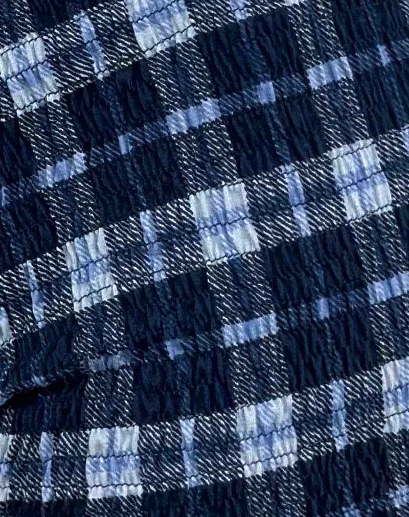 Ritala Shirred Micro Shorts in Tartan Dark Blue - Image 6