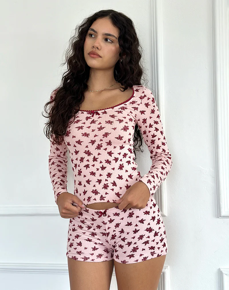 Ritulia Pyjama Shorts in Floral Fantasy Pink - Image 3