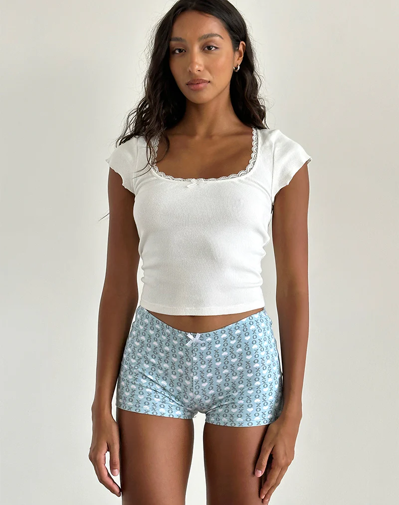 Ritulia Micro Short in Powder Blue XO Heart Print - Image 2