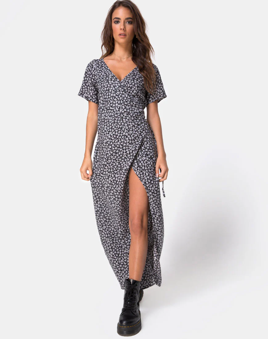 Riva Dress in Ditsy Rose Black - Image 3