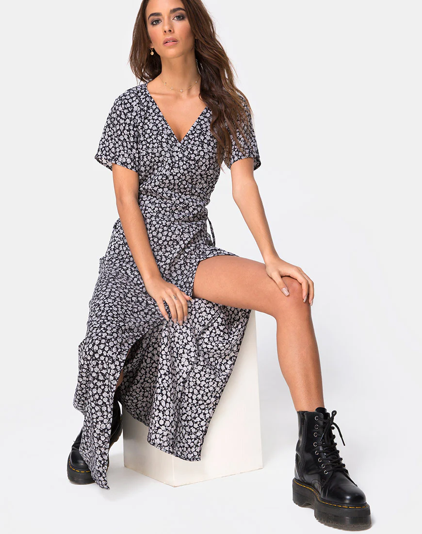 Riva Dress in Ditsy Rose Black - Image 4
