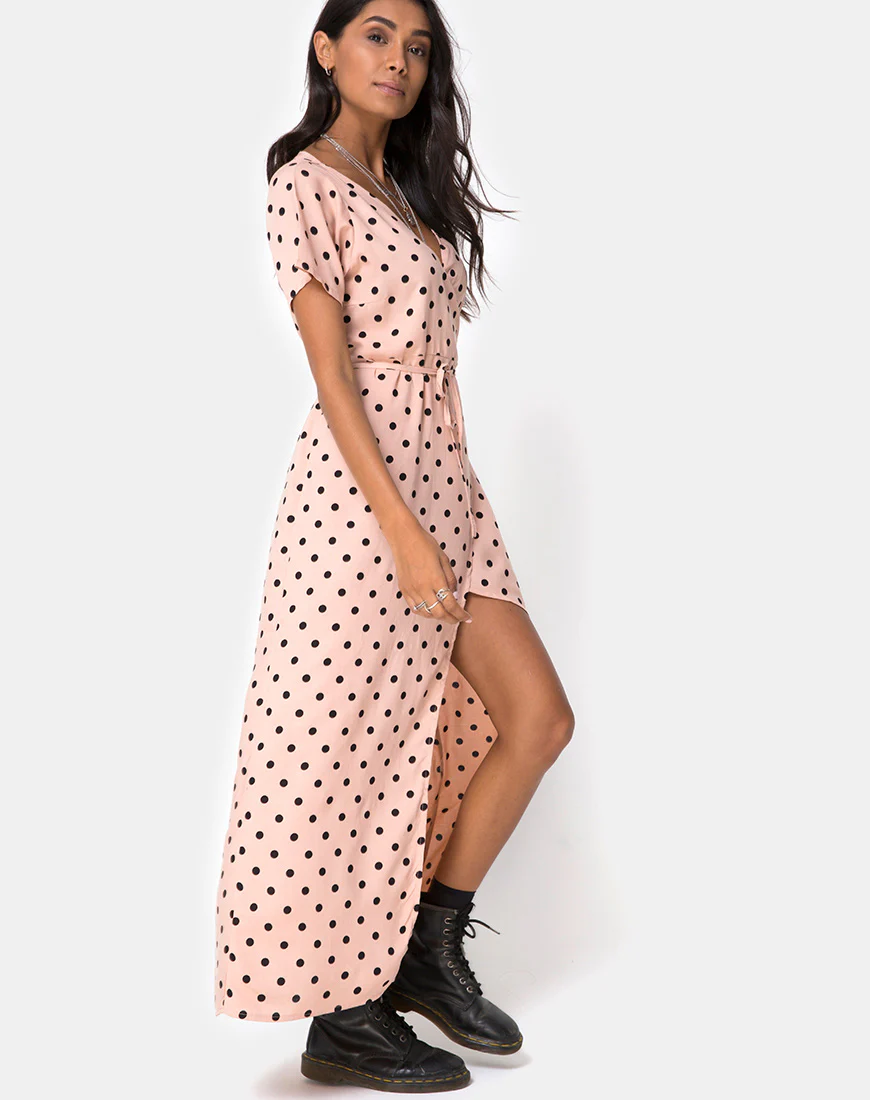 Riva Dress in New Polka Nude Black - Image 3