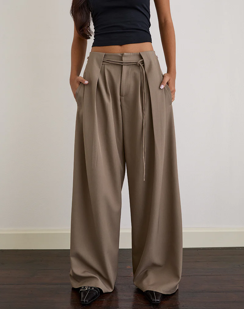 Rivela Tie Waist Trouser in Taupe - Image 3