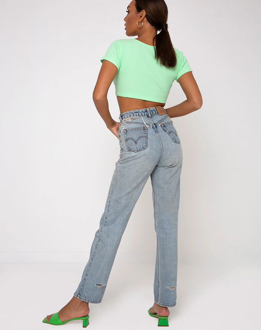 Rivera Crop Top in Rib Neo Mint - Image 4