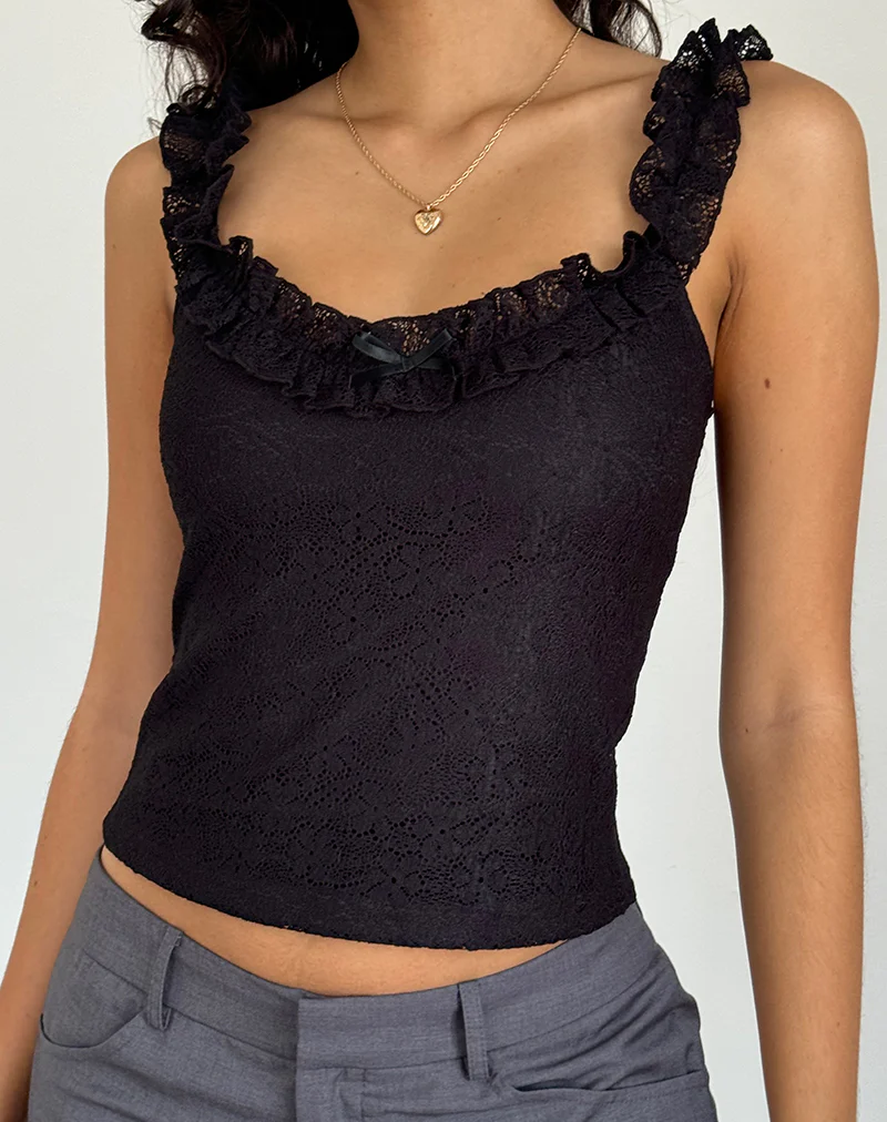 Roberta Frill Edge Top in Lace Black - Image 3