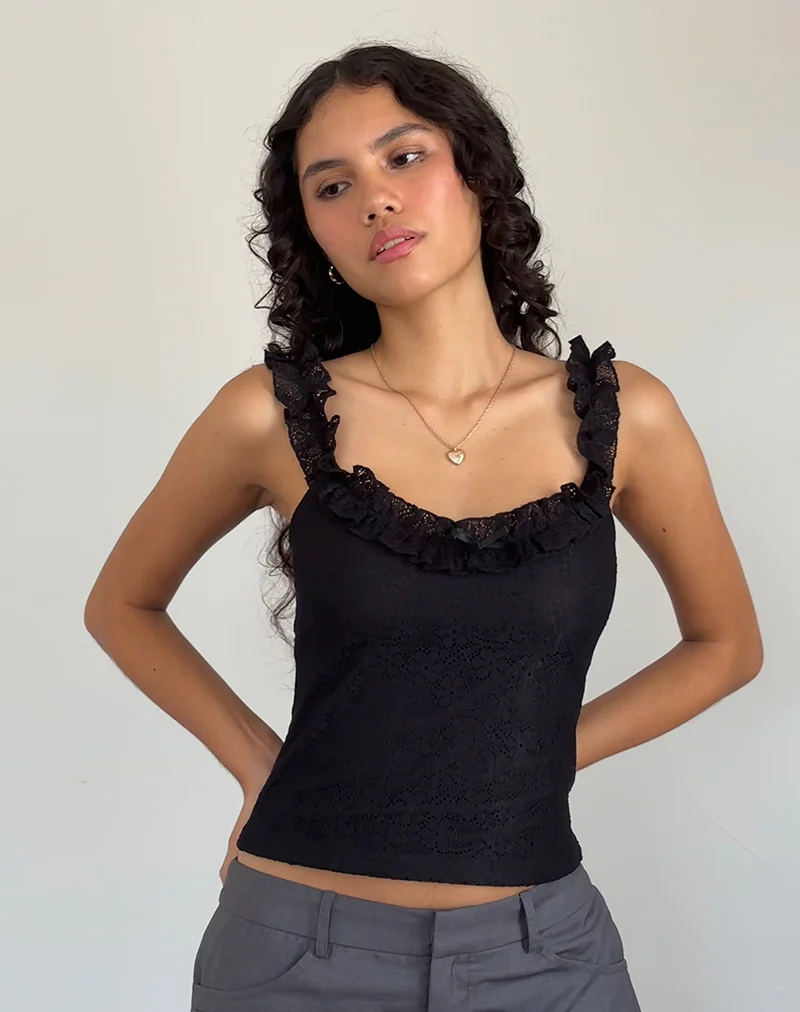 Roberta Frill Edge Top in Lace Black - Image 4