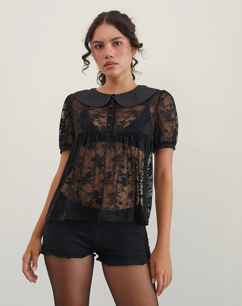 Rochea Blouse in Unlined Lace Black - Image 5