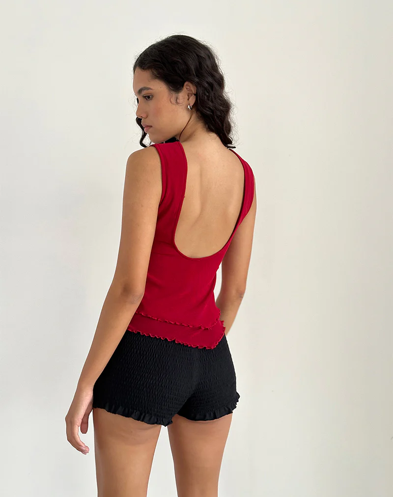 Rochie Asymmetric Top in Mesh Cherry - Image 2