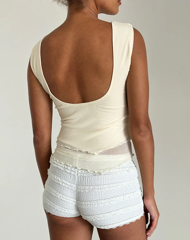 Rochie Asymmetric Top in Mesh Cream - Image 3