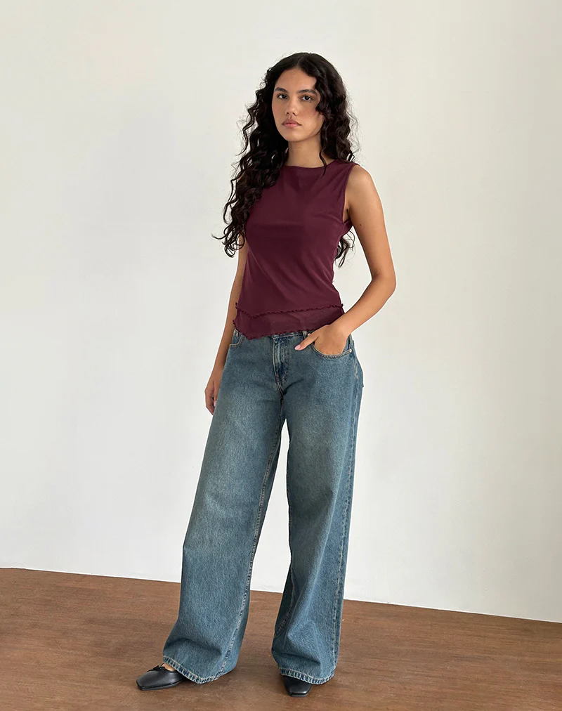 Rochie Asymmetric Top in Mesh Maroon - Image 5