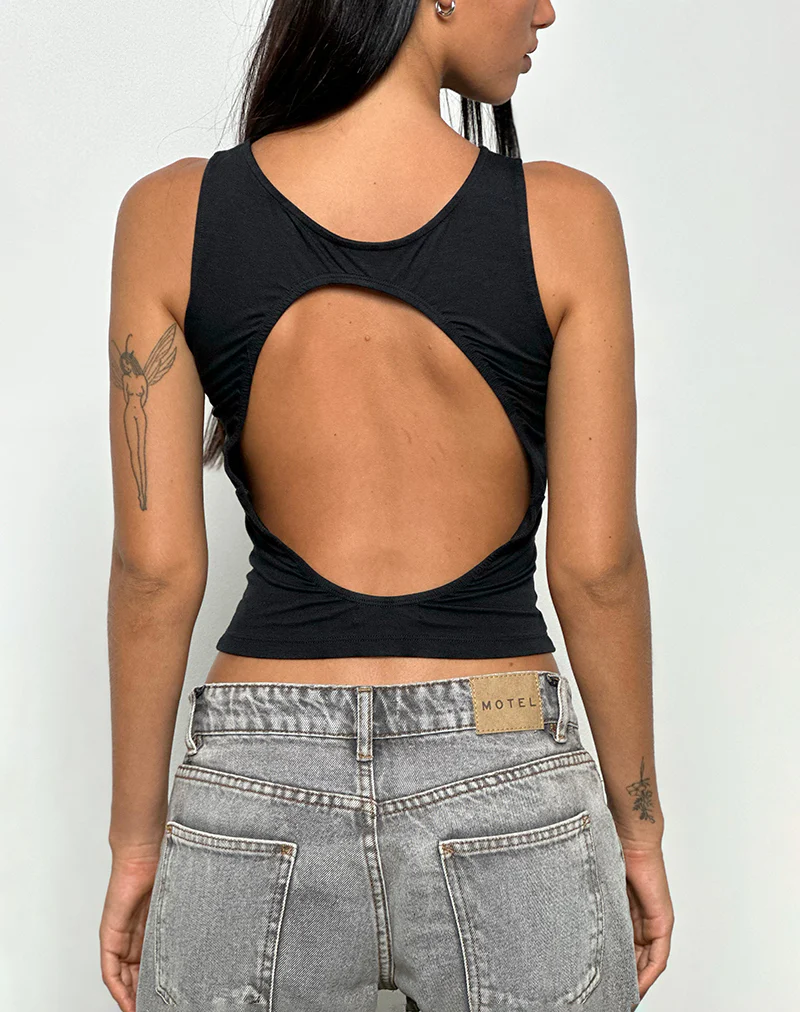 Rocio High Neck Backless Tank Top in Black - Image 5