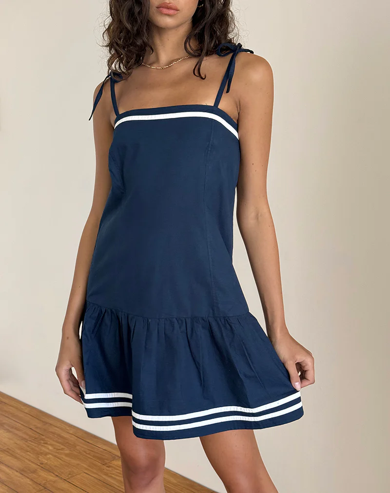 Rodha Cami Mini Dress in Poplin Navy - Image 2