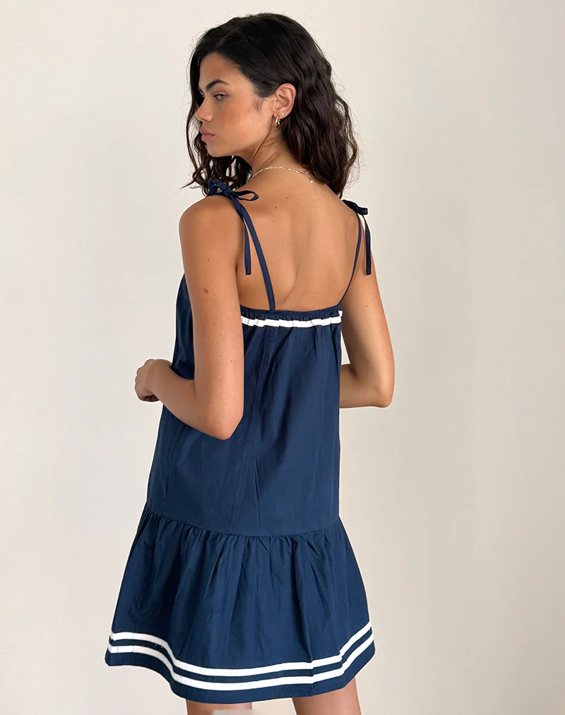 Rodha Cami Mini Dress in Poplin Navy - Image 3