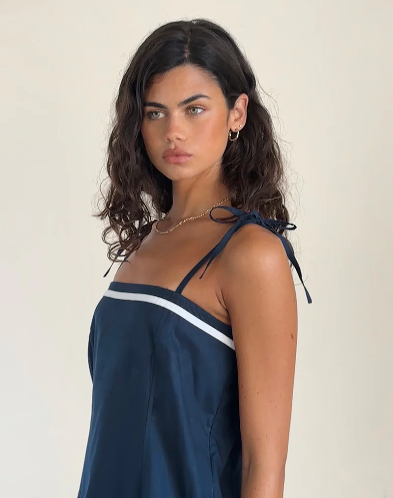 Rodha Cami Mini Dress in Poplin Navy - Image 4