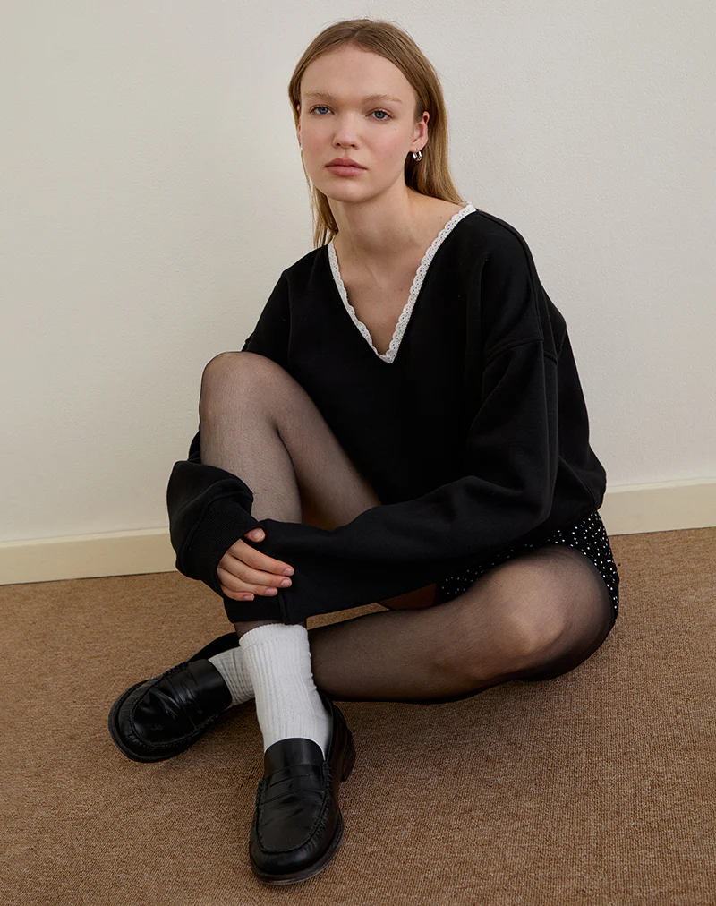 Rodyn Jumper in Black with White Picot Binding - Image 2