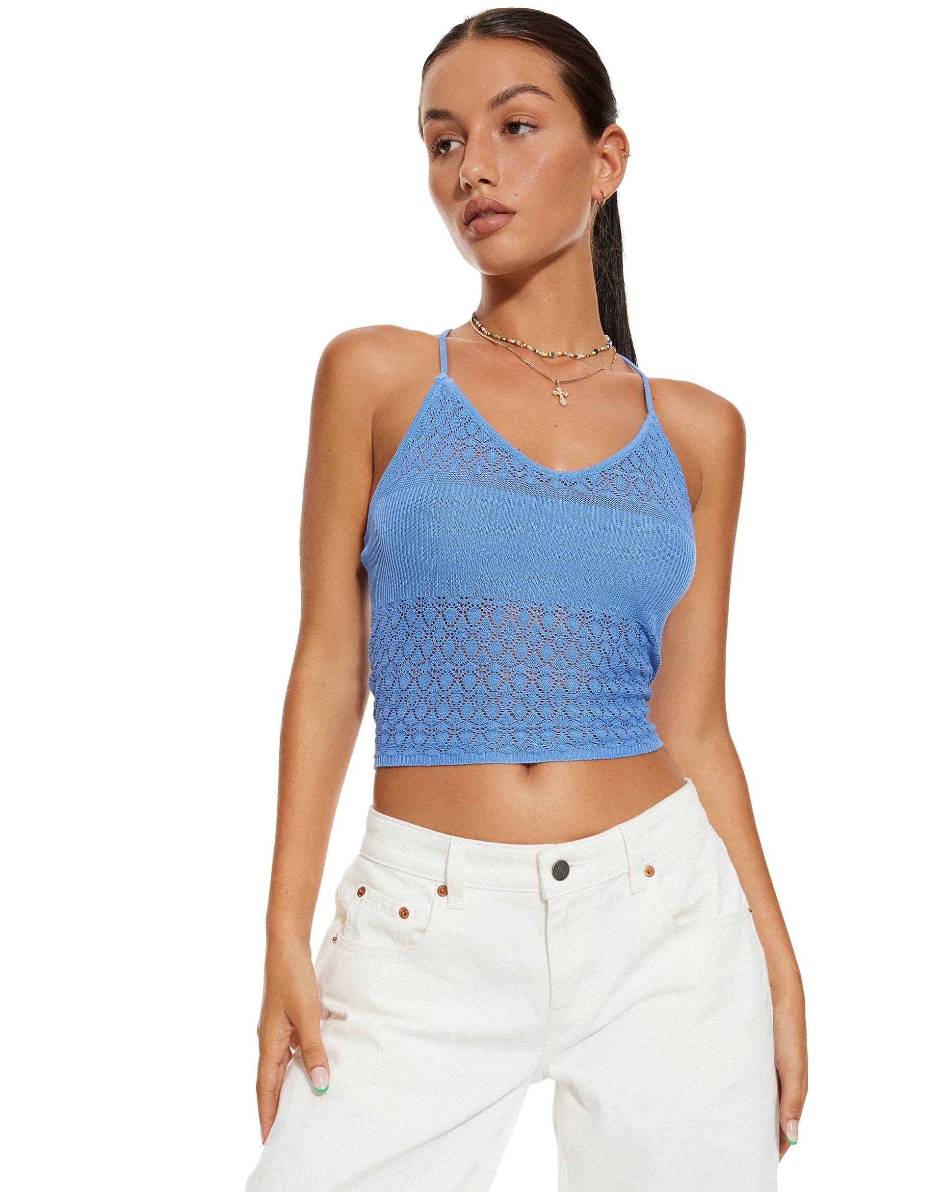 MOTEL X BARBARA Roe Crop Top in Blue - Image 3