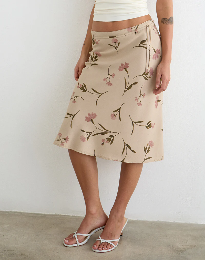 Rohaya Midi Skirt in Bloom Leafy Taupe - Image 4